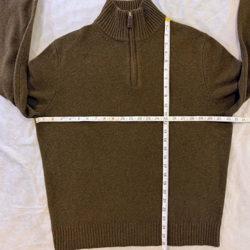J Crew Lambswool Half Zip Sweater Mens L Olive Green Mock Neck Pullover 100%